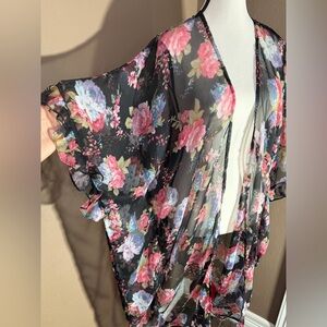 Betsey Johnson Floral Sheer Kimono Duster